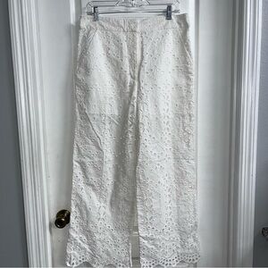 Veronica Beard Cream Riggs White Cotton Eyelet Pants